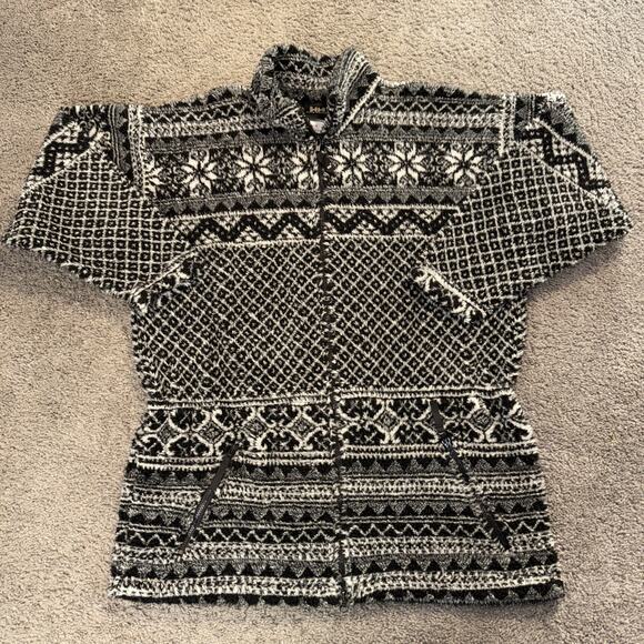 Vtg Helly Hansen Deep Pile Fleece Sweater Jacket Fairisle Womens Small Full Zip - Picture 1 of 6